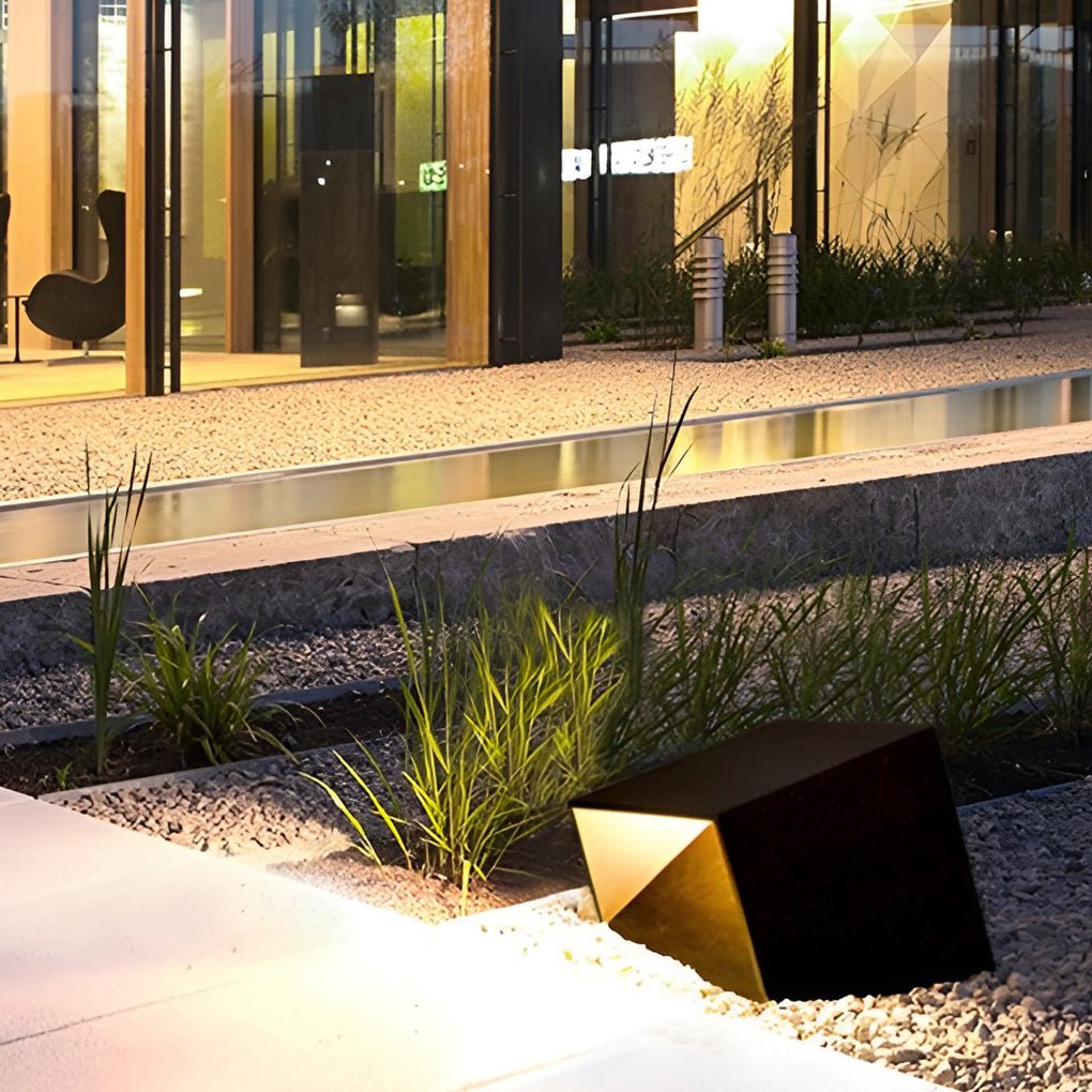 modern geometric outdoor landscape light unique artful cube in stainless steel
