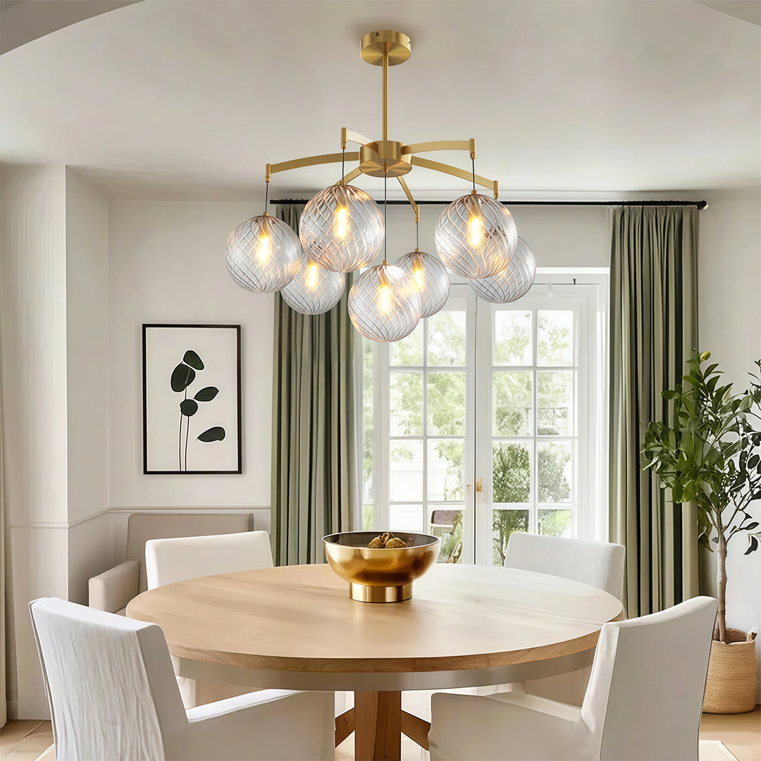 Glass Ball Chandelier — Brass Frame, G9, Available in 7-, 9-, or 13-Light