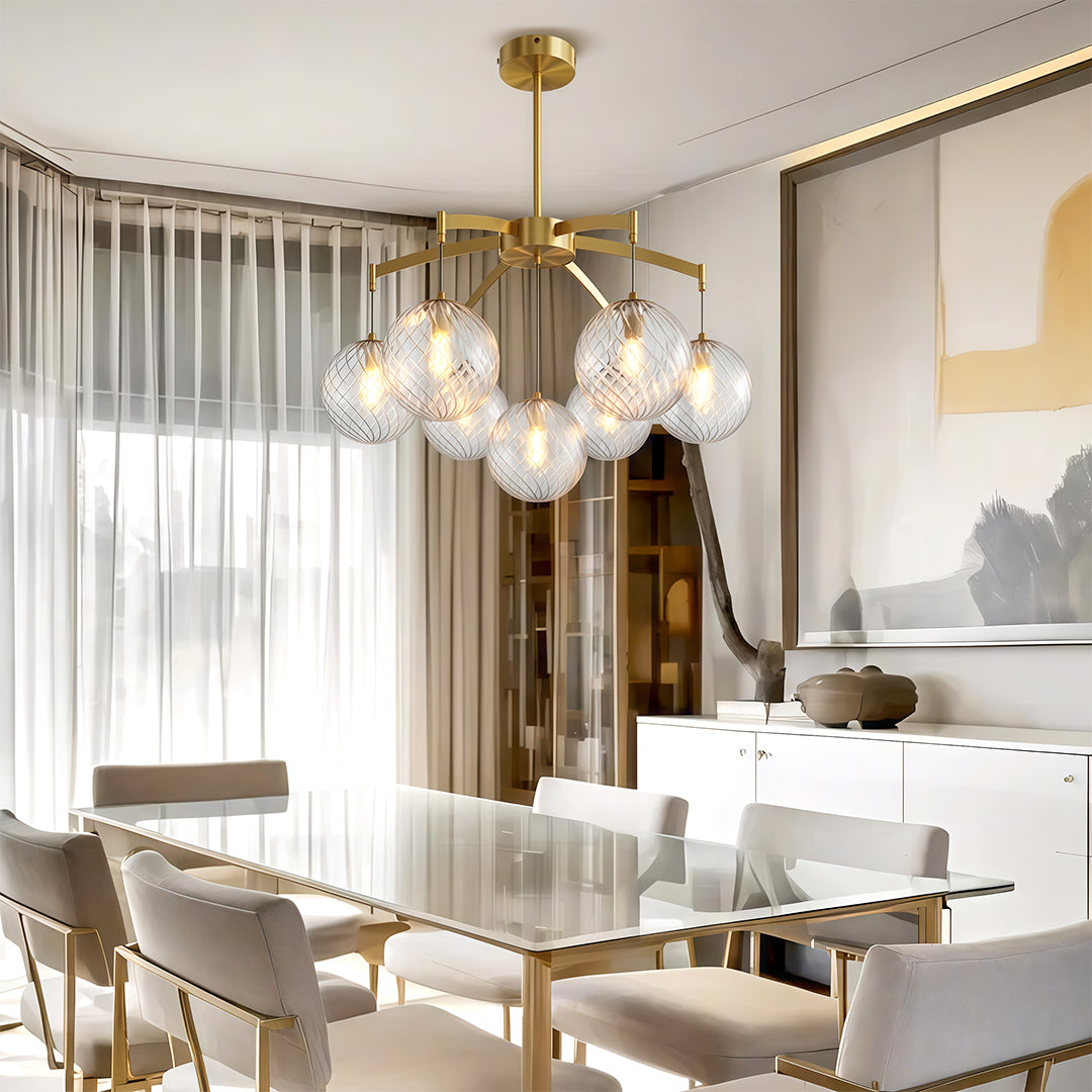 Glass Ball Chandelier — Brass Frame, G9, Available in 7-, 9-, or 13-Light