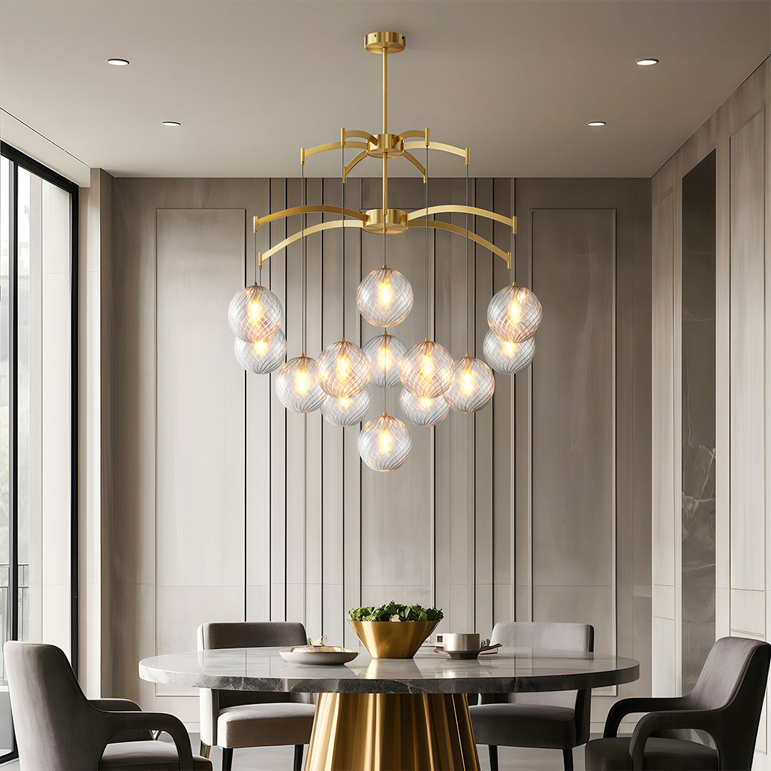 Glass Ball Chandelier — Brass Frame, G9, Available in 7-, 9-, or 13-Light