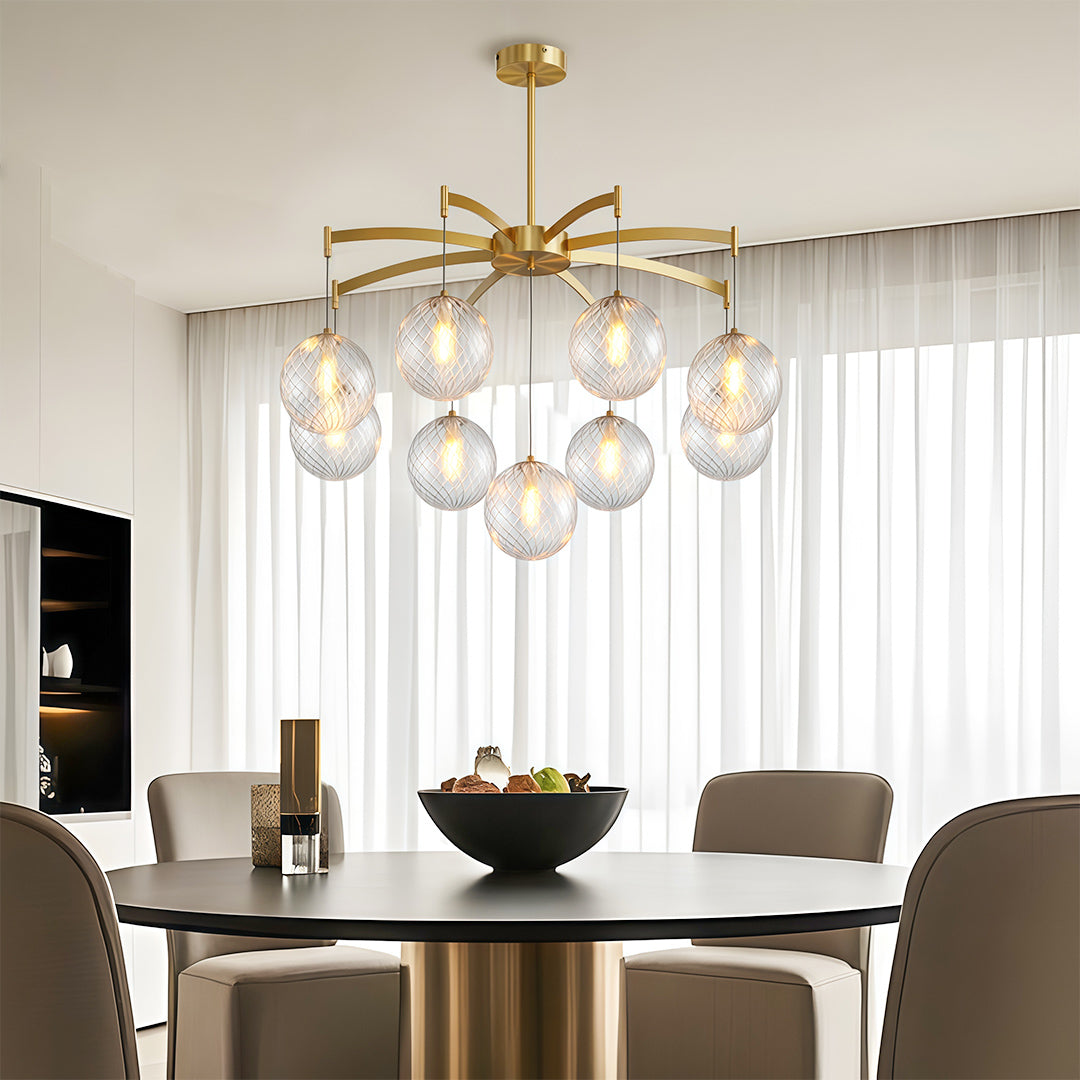 Glass Ball Chandelier — Brass Frame, G9, Available in 7-, 9-, or 13-Light