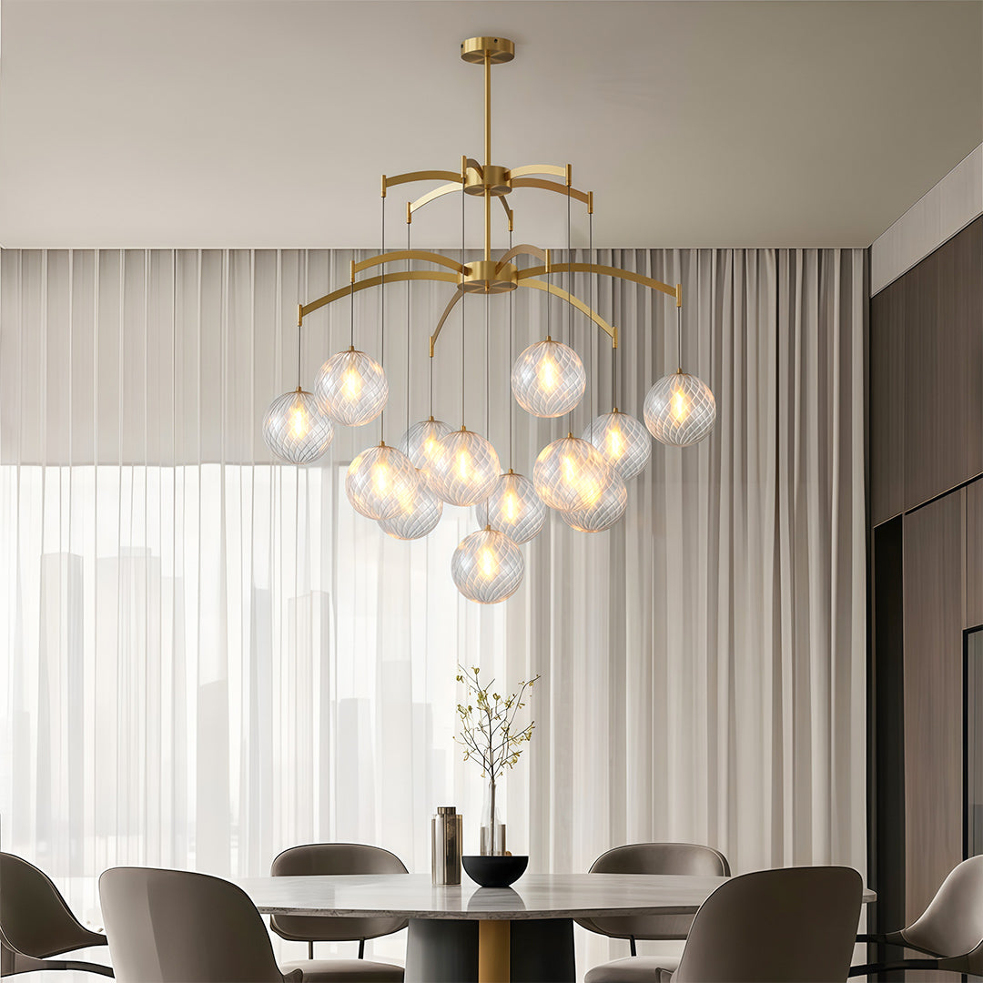 Glass Ball Chandelier — Brass Frame, G9, Available in 7-, 9-, or 13-Light