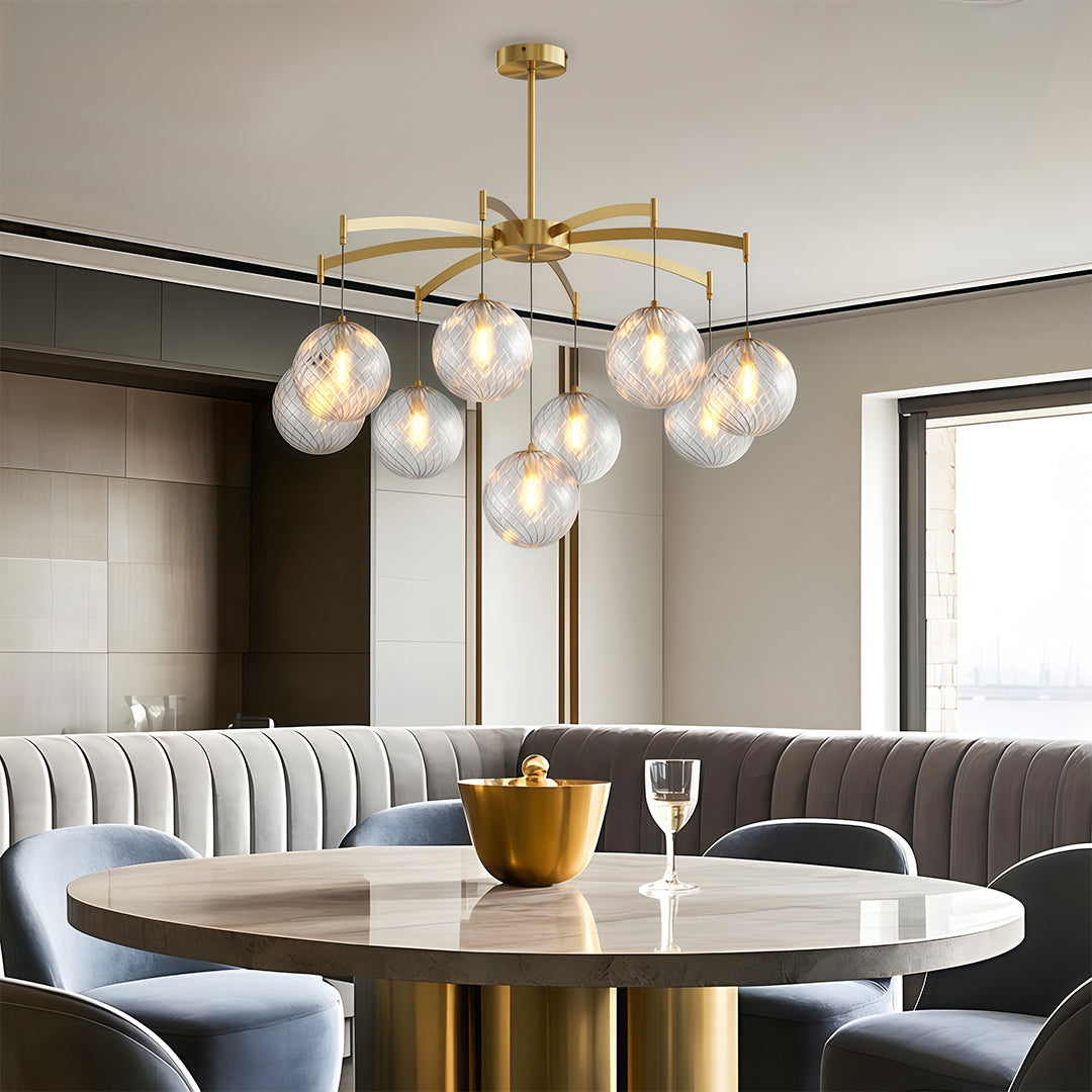 Glass Ball Chandelier — Brass Frame, G9, Available in 7-, 9-, or 13-Light