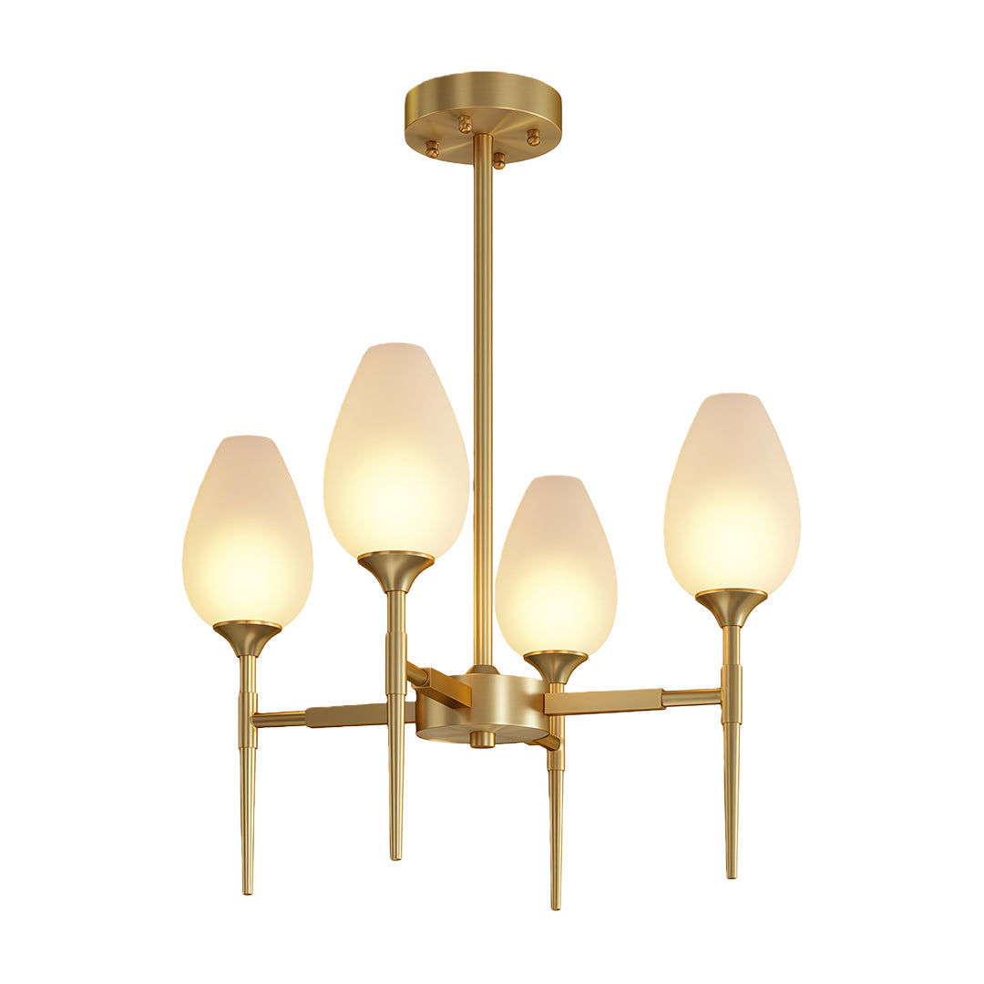 Minimalist Glass Chandelier — Brass Frame, Transparent Glass Shades, G9, 4-, 6-, or 8-Light