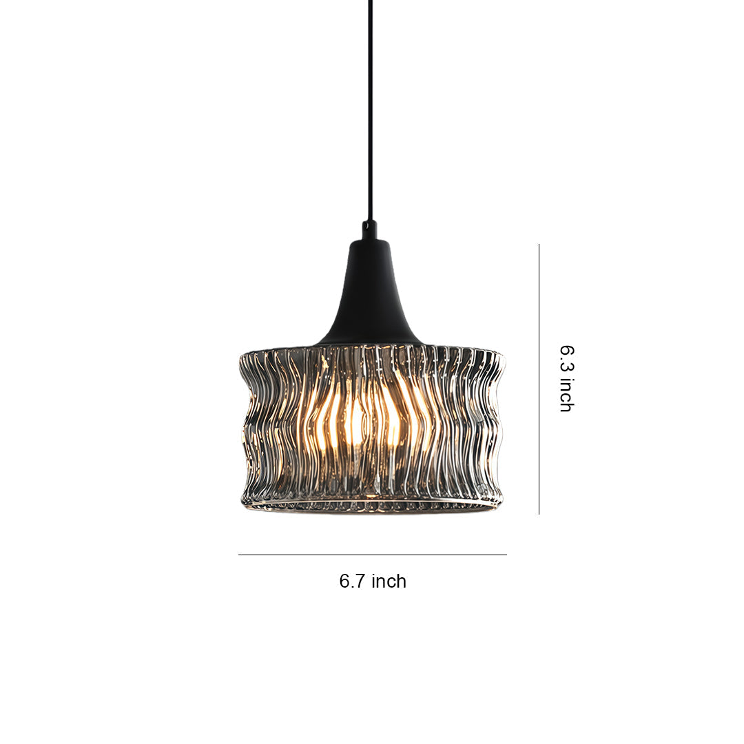 Glass Drum Mini Pendant — Copper-Black, 1-Light, 6W, 3-Step Dimming (3000K/4500K/6000K), Adjustable Cord