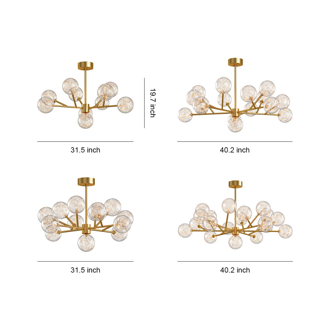 Full Sky Star Glass Globe Chandelier — Copper / Chrome / Black, 10 to 19-Head, Three-Color Dimming