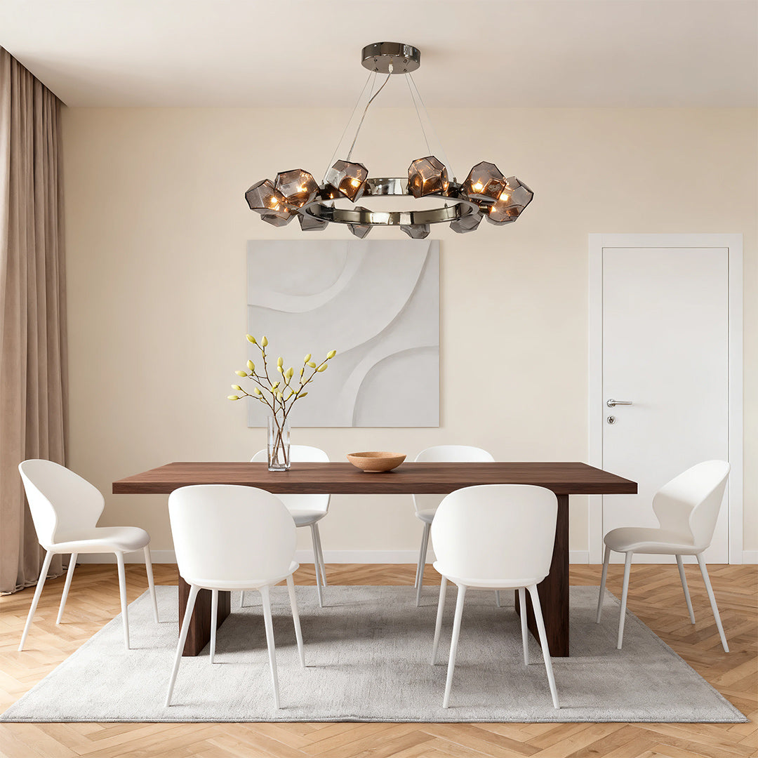 Geometric Glass Shade Round Chandelier — Black Metal, E12, Adjustable 1.8m Cord, 30.9"
