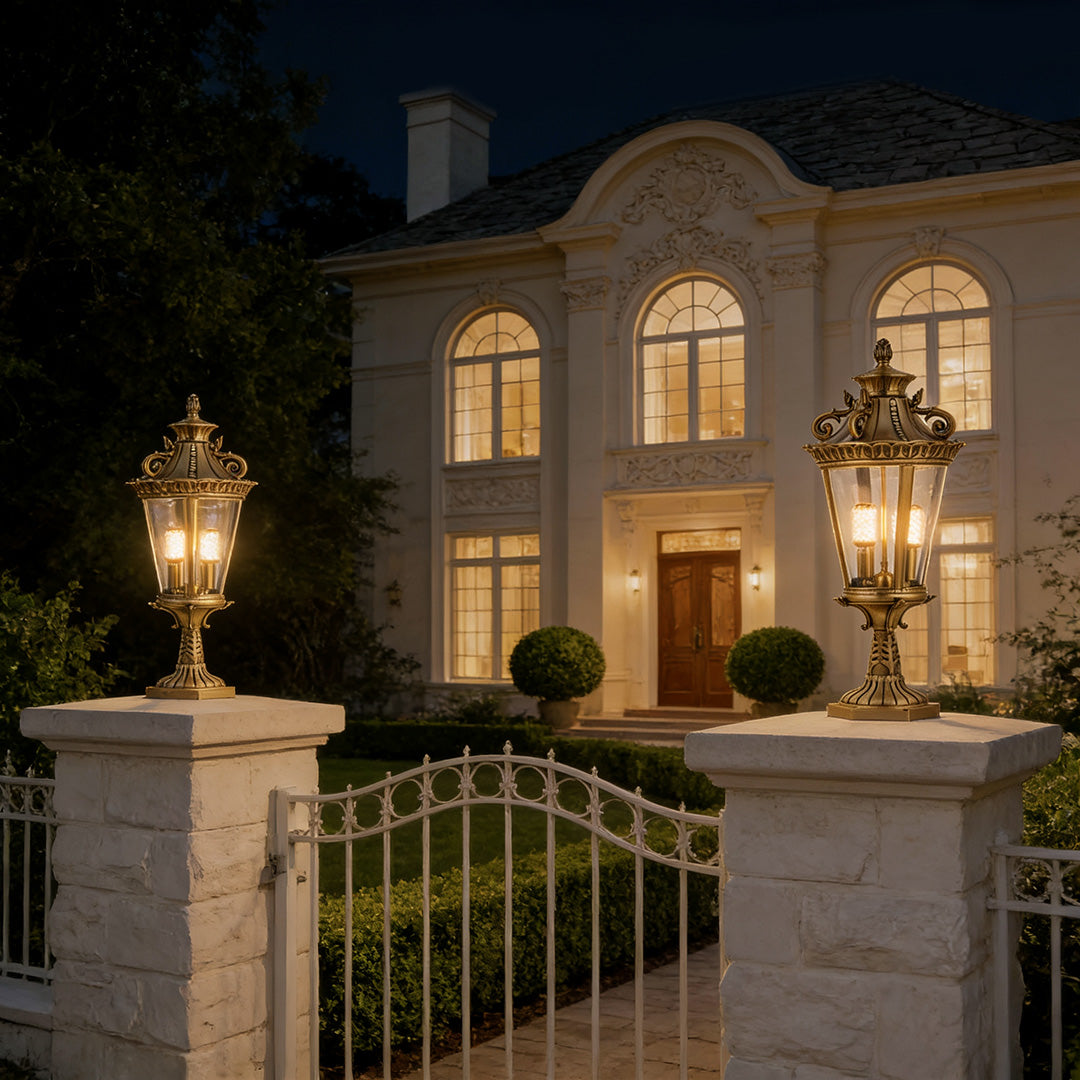 Minimalist Glass Pillar Light — Solid Copper, Antique Finish, IP55 Weatherproof, E14, 26.4"