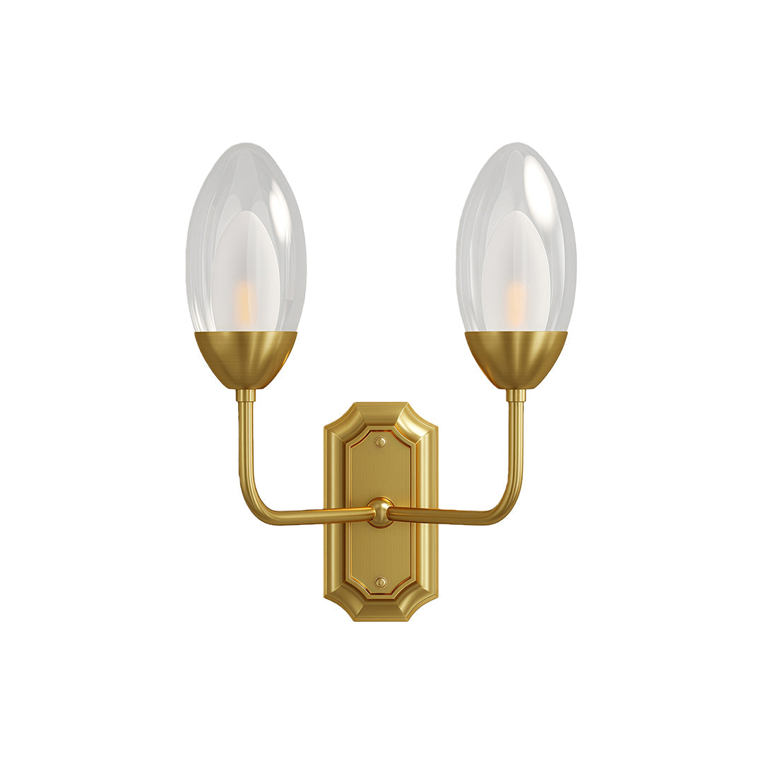 Dual-Head Wall Sconce — Solid Copper, Clear Glass Shade, 2-Light G9, Hardwired