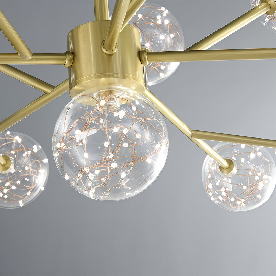 Full Sky Star Glass Globe Chandelier — Copper / Chrome / Black, 10 to 19-Head, Three-Color Dimming