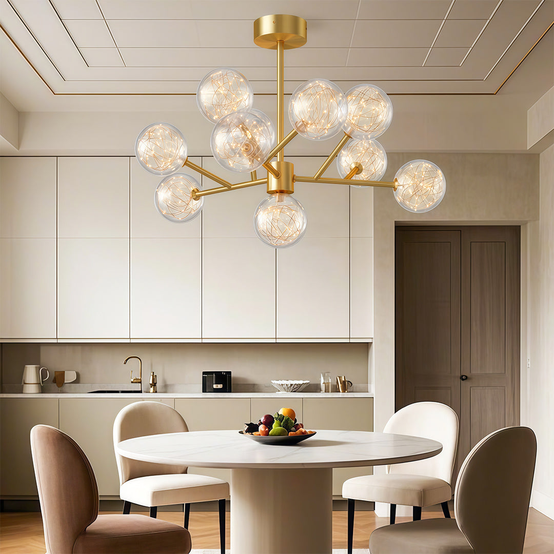 Full Sky Star Glass Globe Chandelier — Copper / Chrome / Black, 10 to 19-Head, Three-Color Dimming