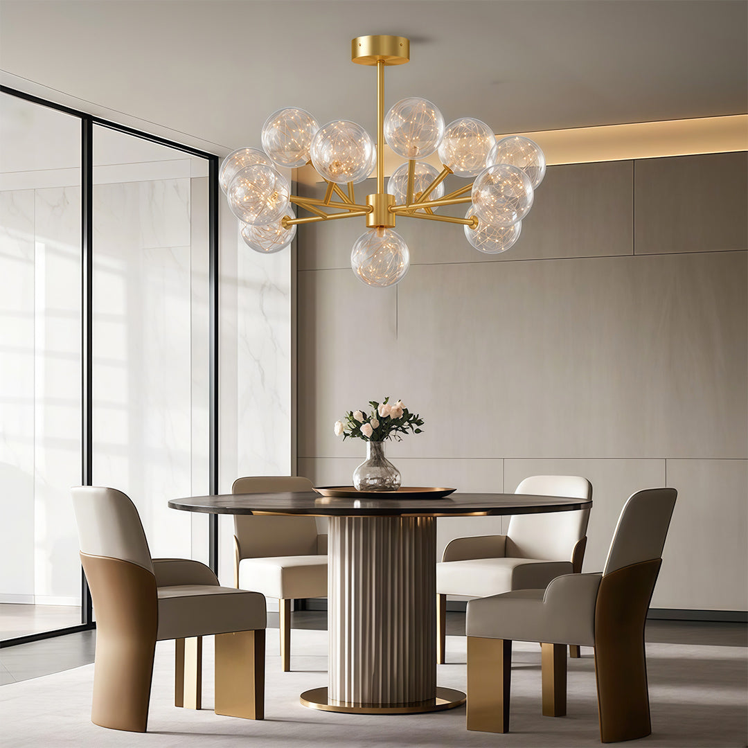 Full Sky Star Glass Globe Chandelier — Copper / Chrome / Black, 10 to 19-Head, Three-Color Dimming