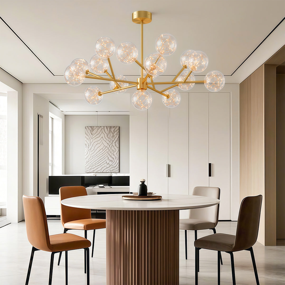 Full Sky Star Glass Globe Chandelier — Copper / Chrome / Black, 10 to 19-Head, Three-Color Dimming
