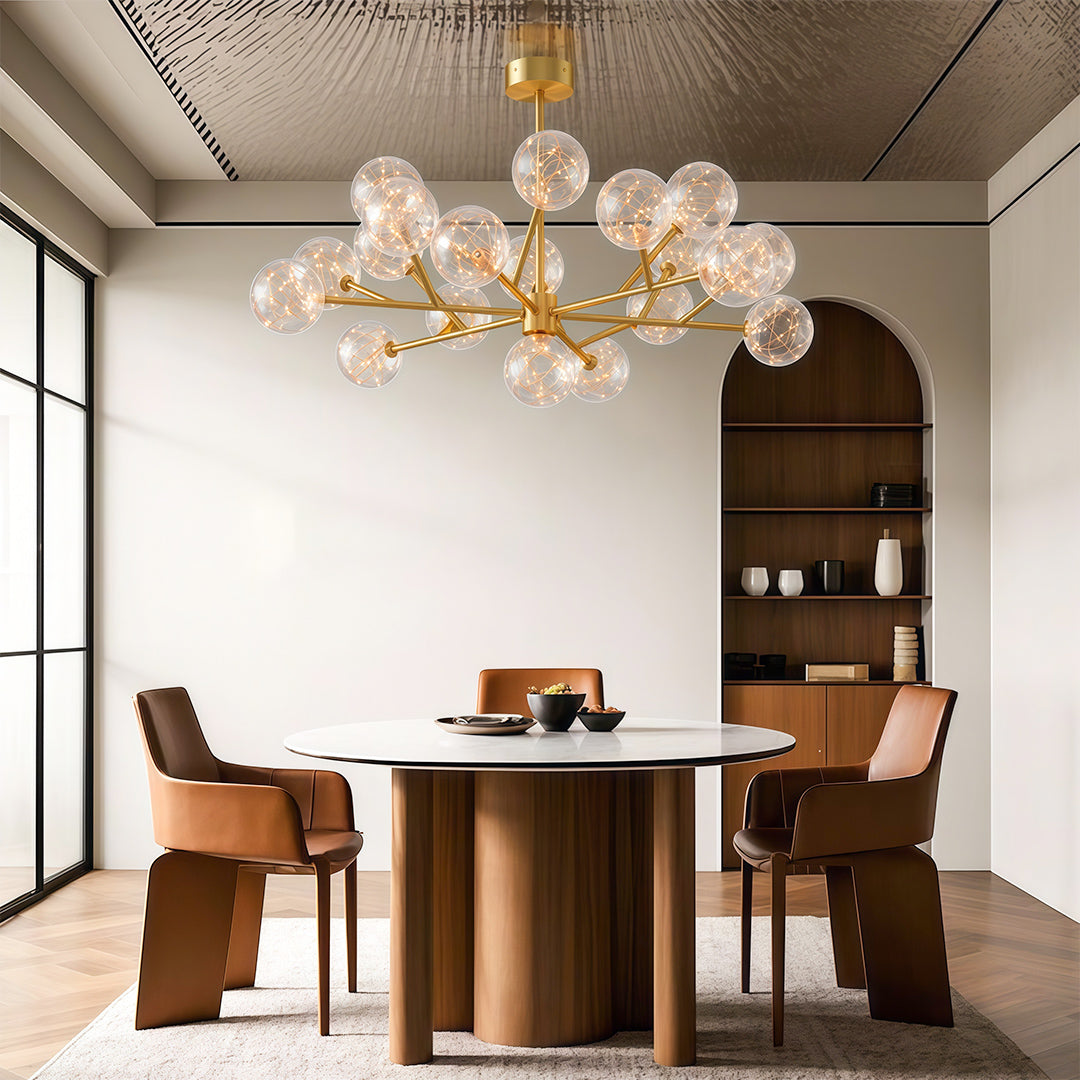 Full Sky Star Glass Globe Chandelier — Copper / Chrome / Black, 10 to 19-Head, Three-Color Dimming