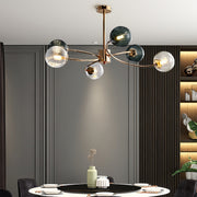 Tree Branch Flush-Mount Chandelier — Gold Iron, Clear Green Glass, 6-Light, 3-Step Dimming