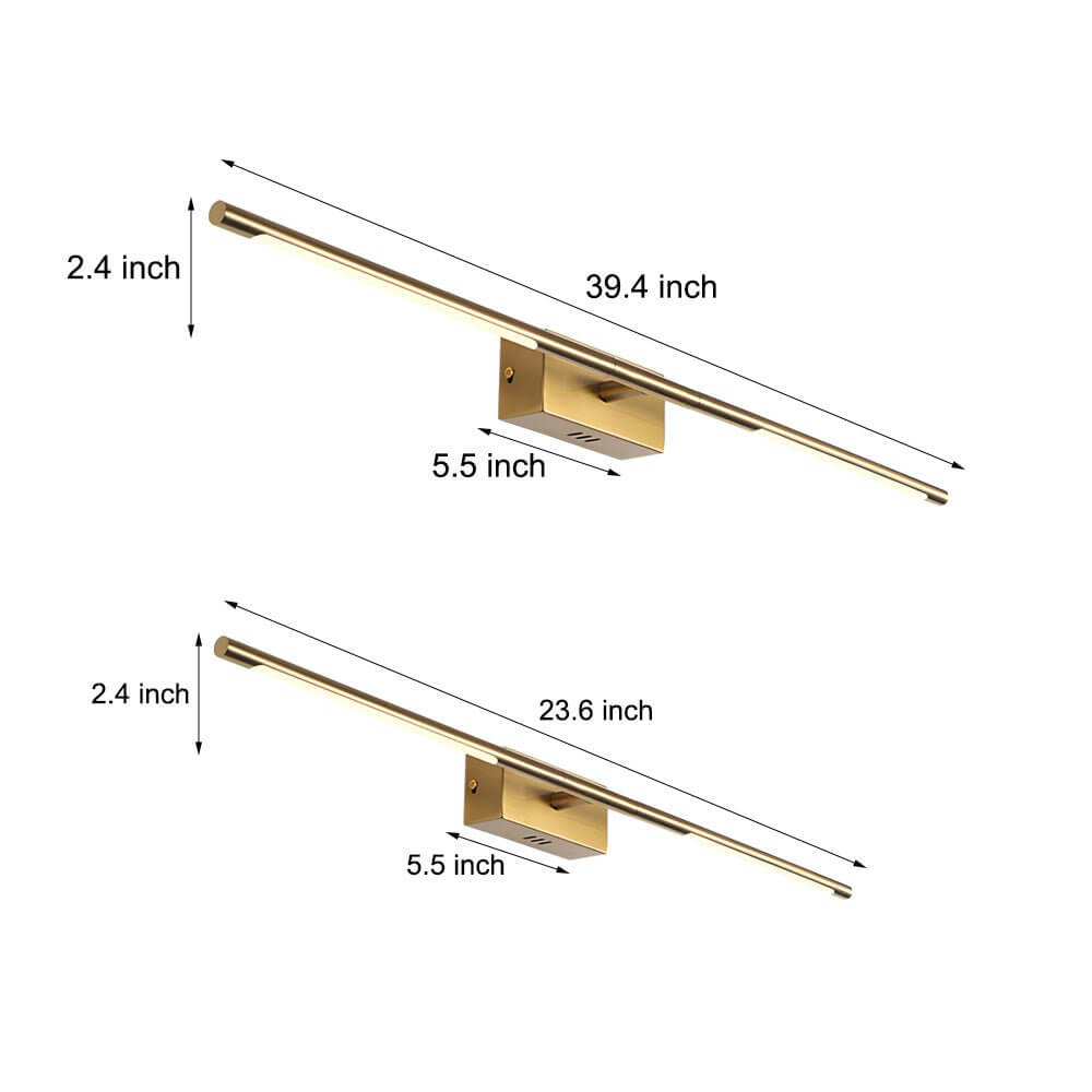 Contemporary Gold LED Bathroom Vanity Light Bar — Metal and Acrylic, Warm White / Cool White, 23.6" or 39.4"