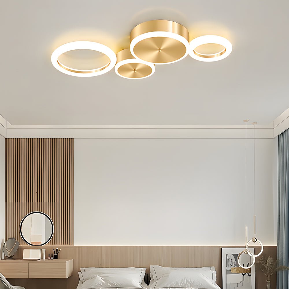 Circular LED Flush-Mount Ceiling Light — Gold, Iron and Acrylic, 3000K–6000K Dimmable, 3-Light / 4-Light / 5-Light