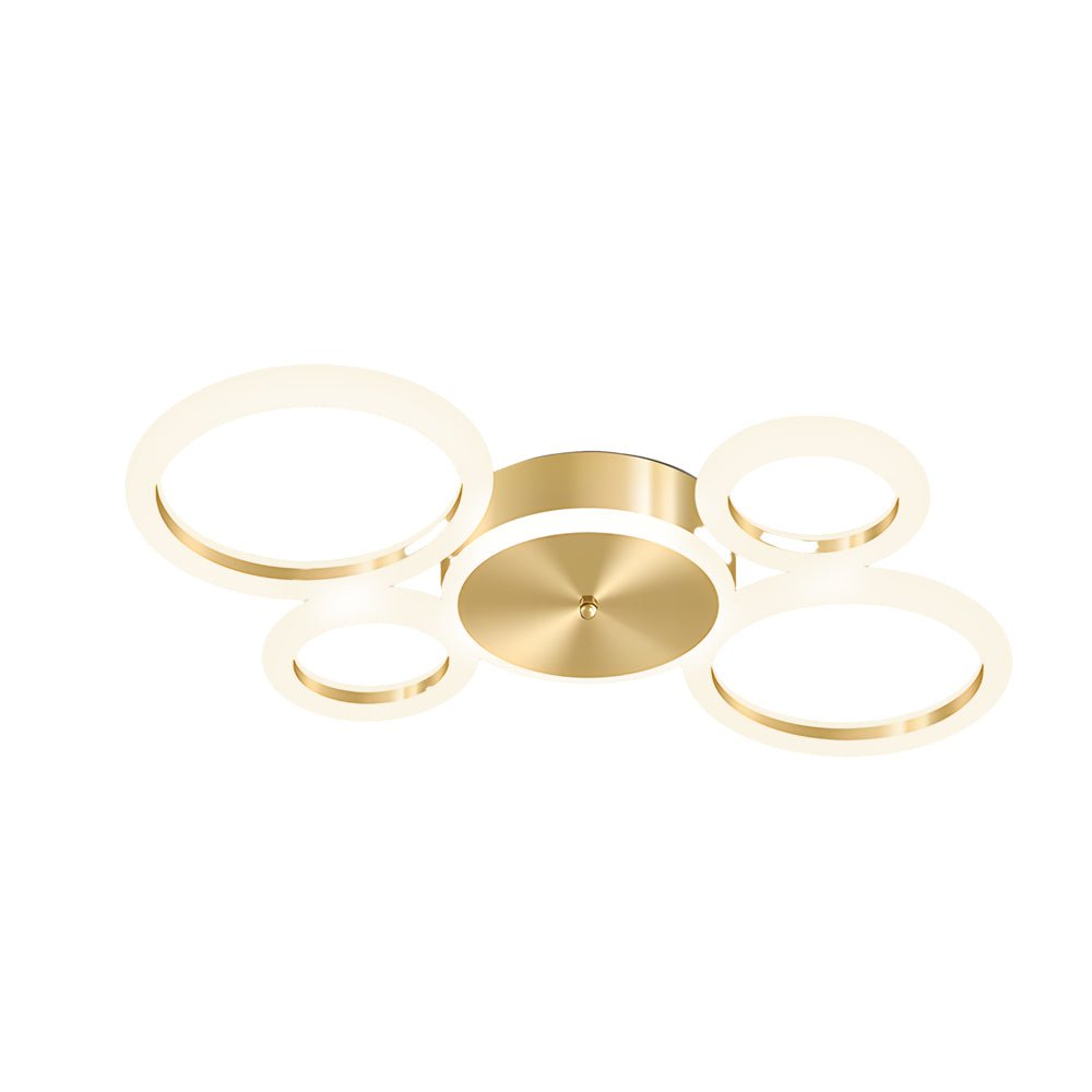Circular LED Flush-Mount Ceiling Light — Gold, Iron and Acrylic, 3000K–6000K Dimmable, 3-Light / 4-Light / 5-Light
