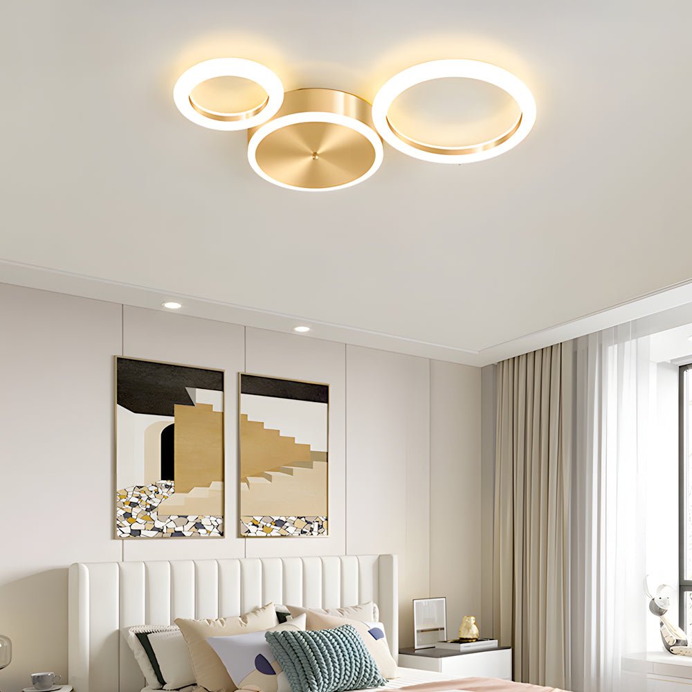 Circular LED Flush-Mount Ceiling Light — Gold, Iron and Acrylic, 3000K–6000K Dimmable, 3-Light / 4-Light / 5-Light