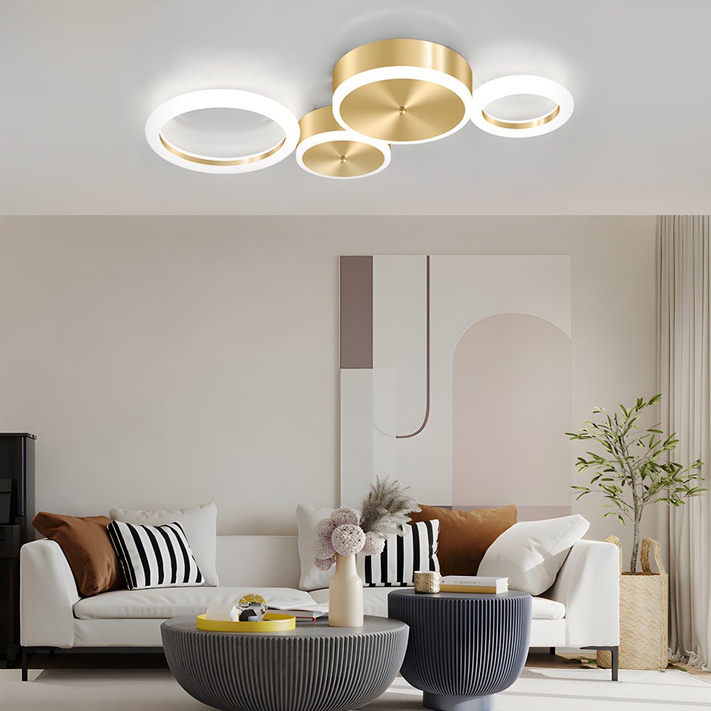 Circular LED Flush-Mount Ceiling Light — Gold, Iron and Acrylic, 3000K–6000K Dimmable, 3-Light / 4-Light / 5-Light