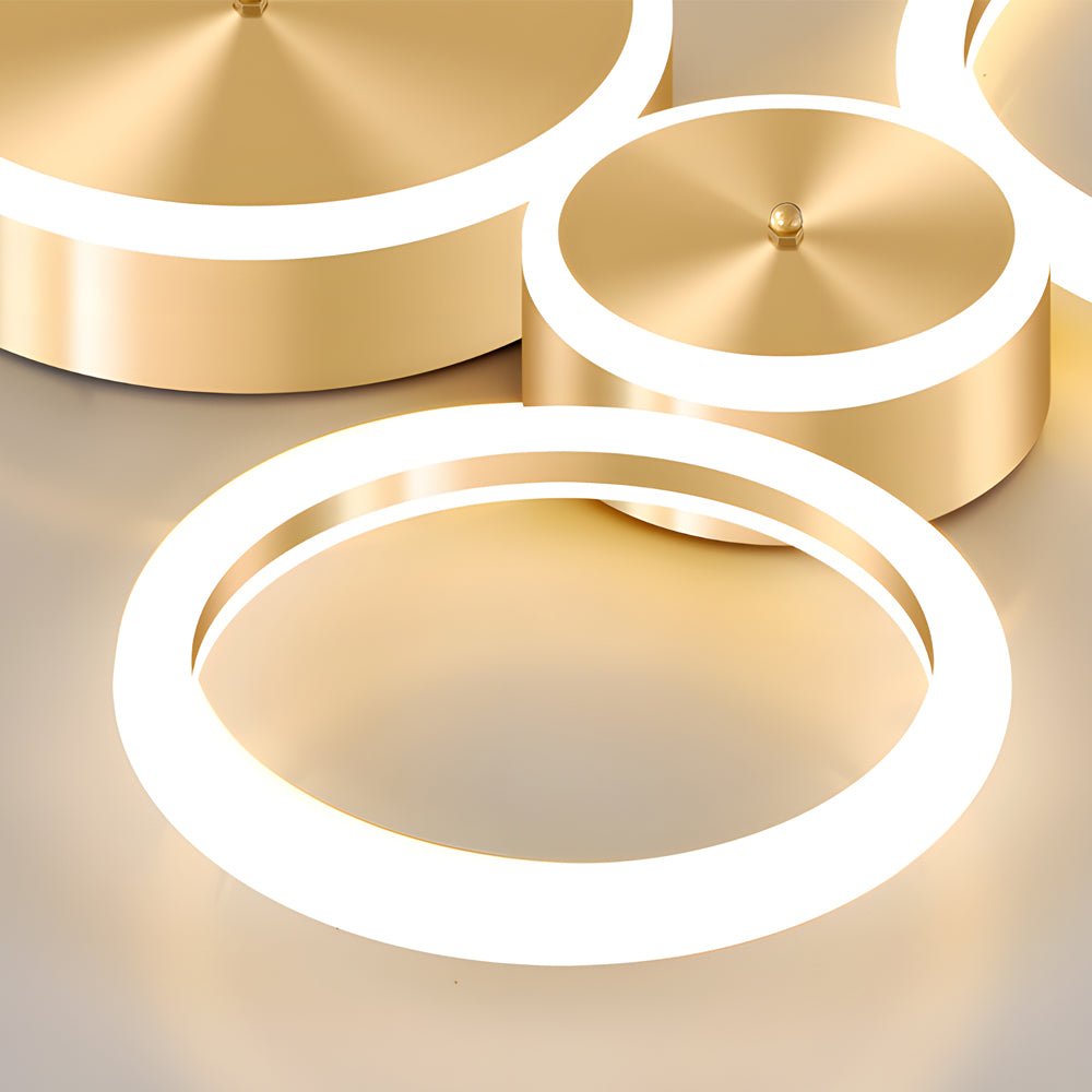 Circular LED Flush-Mount Ceiling Light — Gold, Iron and Acrylic, 3000K–6000K Dimmable, 3-Light / 4-Light / 5-Light