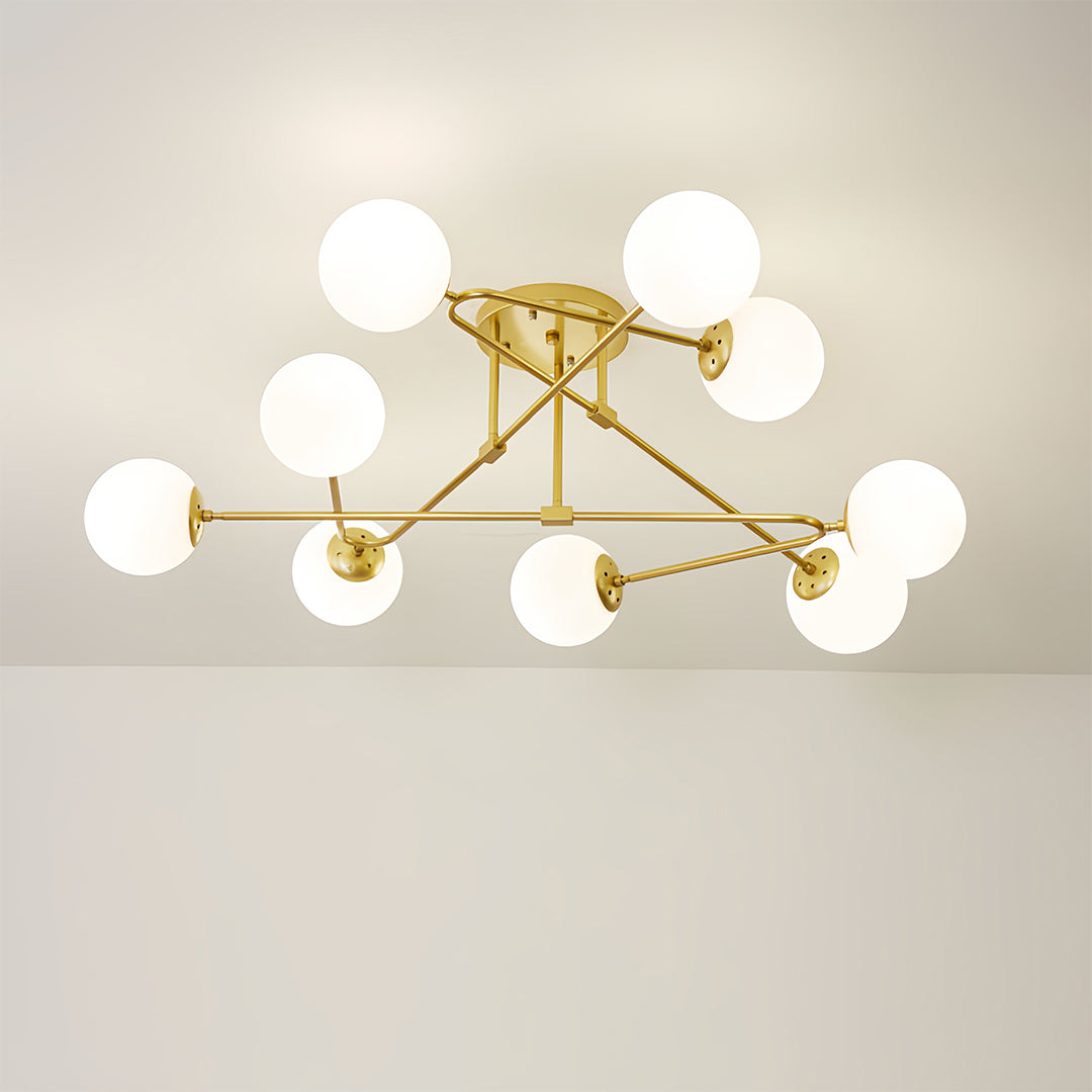 Magic Bean Semi Flush-Mount Ceiling Light — Gold Iron, Hand-Blown Glass, 3-Step Dimming (3000K/4500K/6000K), 4, 6, or 9-Light