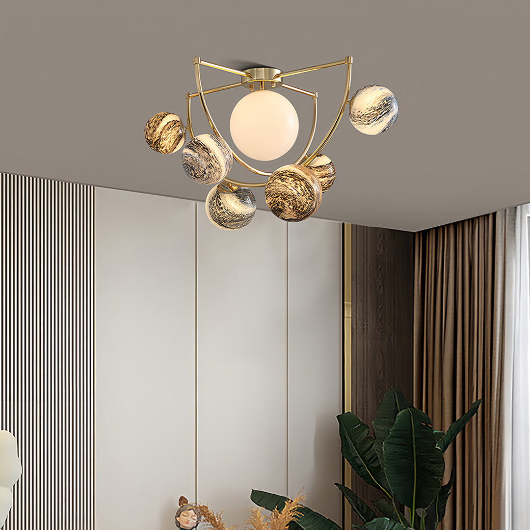 Planet Art LED Semi-Flush Mount — Gold, 7-Light G9, 3000K Warm White, 31.5" Wide