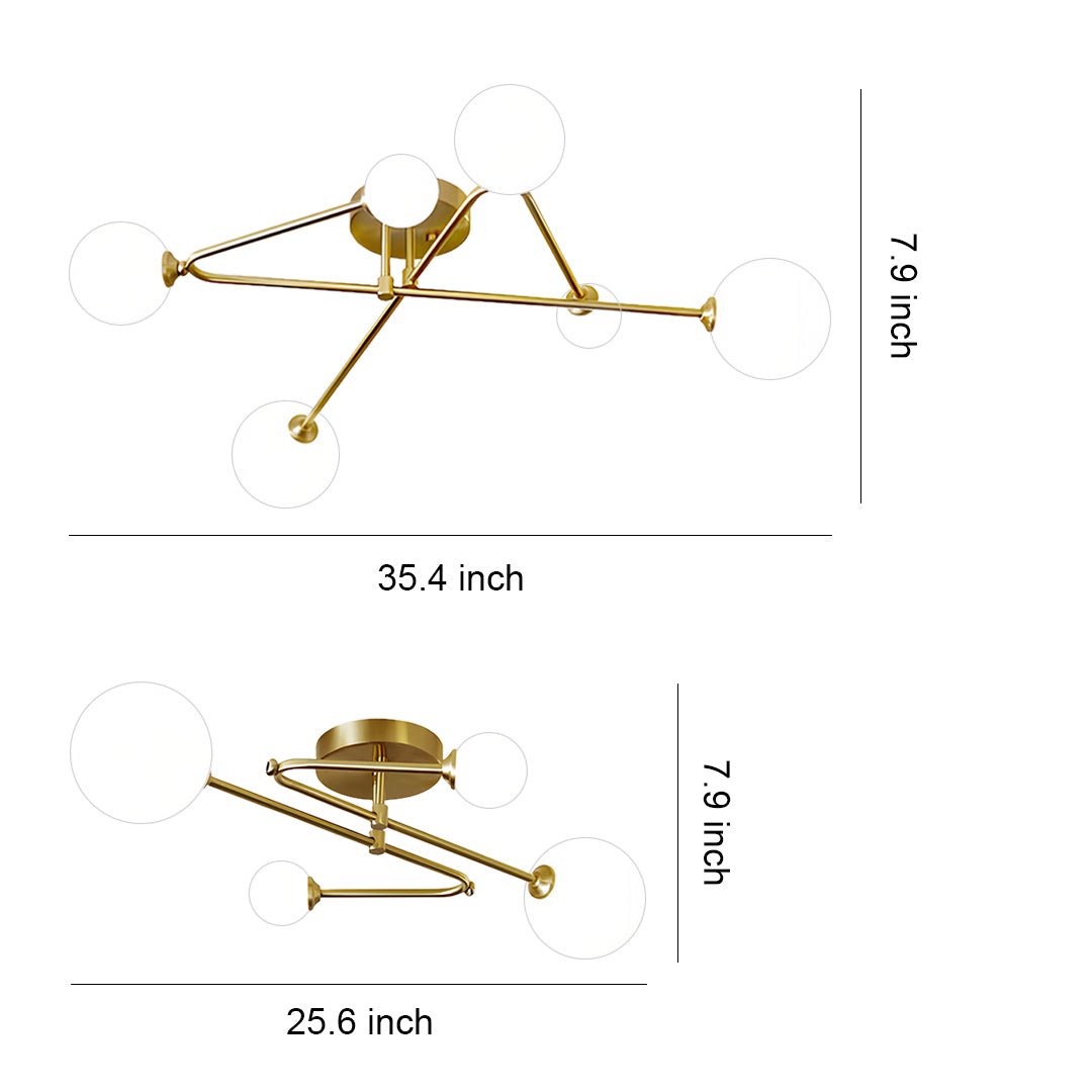 Magic Bean Semi Flush-Mount Ceiling Light — Gold Iron, Hand-Blown Glass, 3-Step Dimming (3000K/4500K/6000K), 4, 6, or 9-Light
