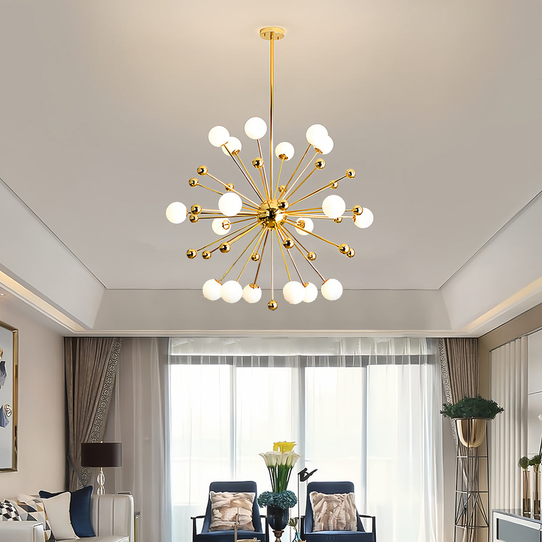 Dandelion Sputnik Chandelier — Gold-Plated Iron, 12-Light, G9 LED, Adjustable Height
