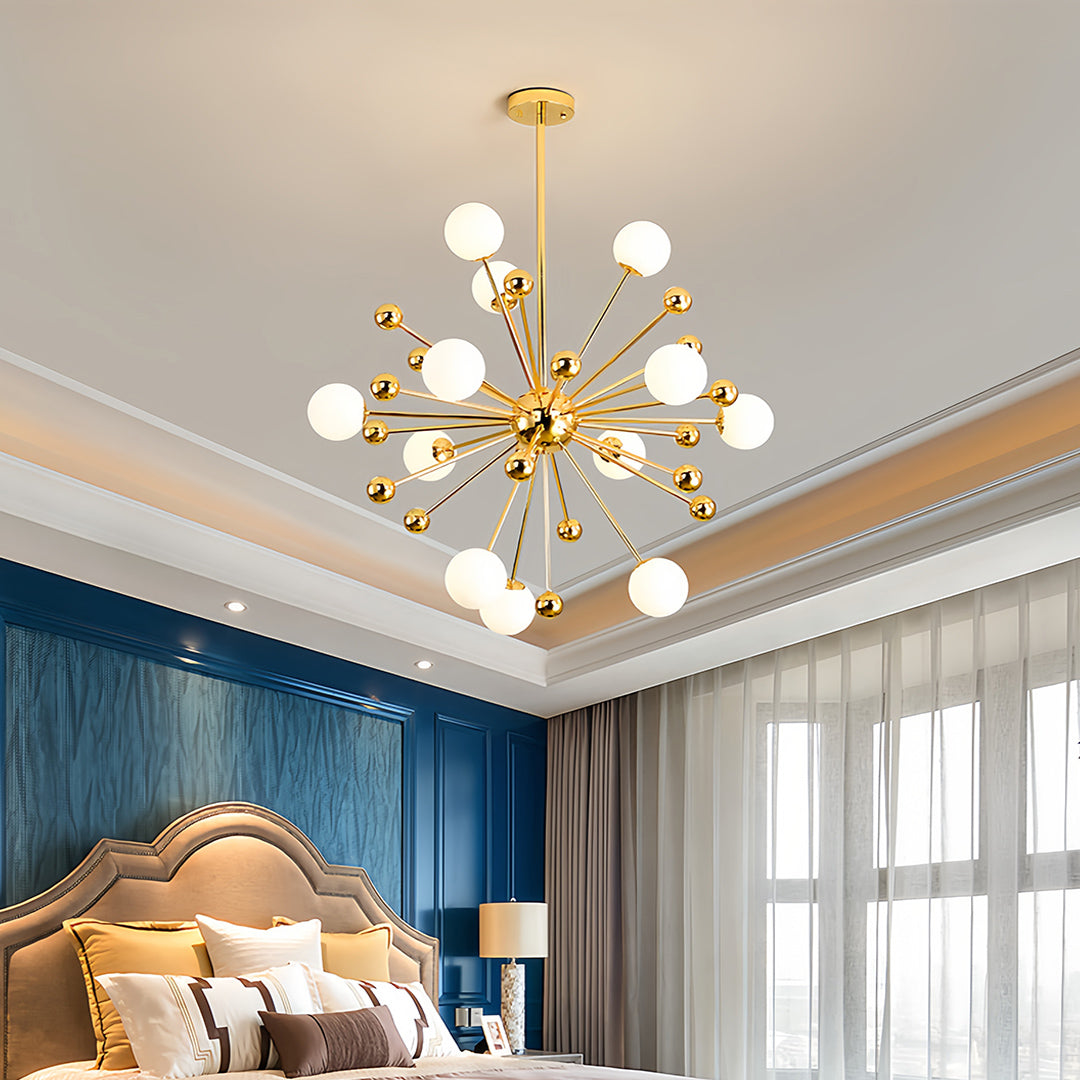 Dandelion Sputnik Chandelier — Gold-Plated Iron, 12-Light, G9 LED, Adjustable Height