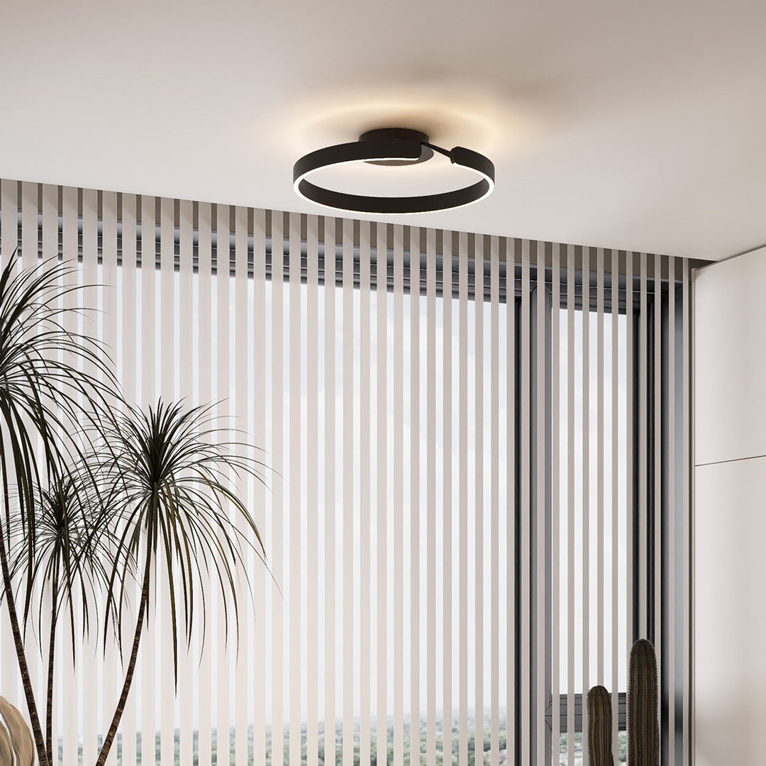 Minimalist Halo Ring Flush-Mount Ceiling Light — Iron & Aluminum, 80W LED, 15.8" or 23.6", Black / White / Coffee Brown