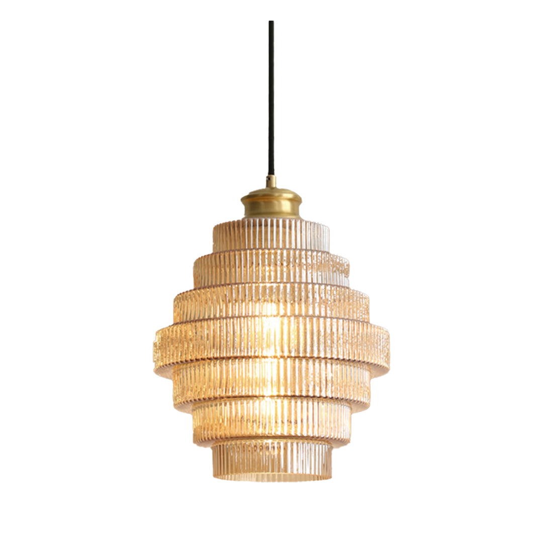 Mid-Century Honeycomb Mini Pendant — Cognac Iron and Clear Glass, E27, 1-Light, Adjustable Height