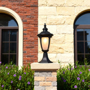 Minimalist Outdoor Pillar Light — Cast Aluminum, Sand-Black, 9W E26, IP44 Waterproof, 16.5" H