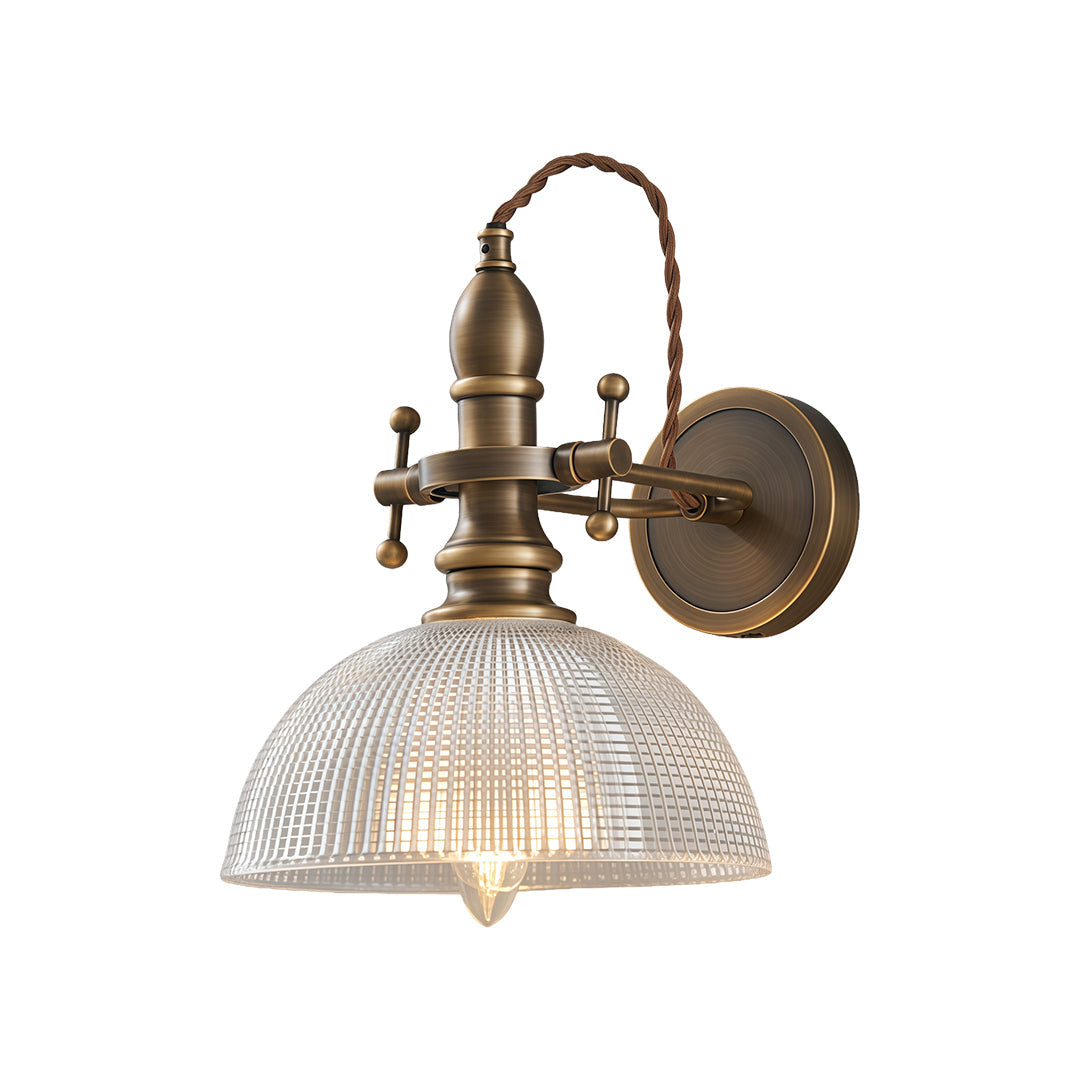 Vintage Reading Wall Sconce — Brass, Transparent Glass Shade, E14 Hardwired