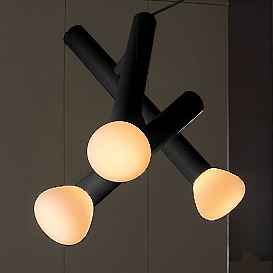 Cylindrical Minimalist Pendant Light — Black Metal and Clear Glass, 1-, 2-, or 3-Head, 5W G9 Warm Light