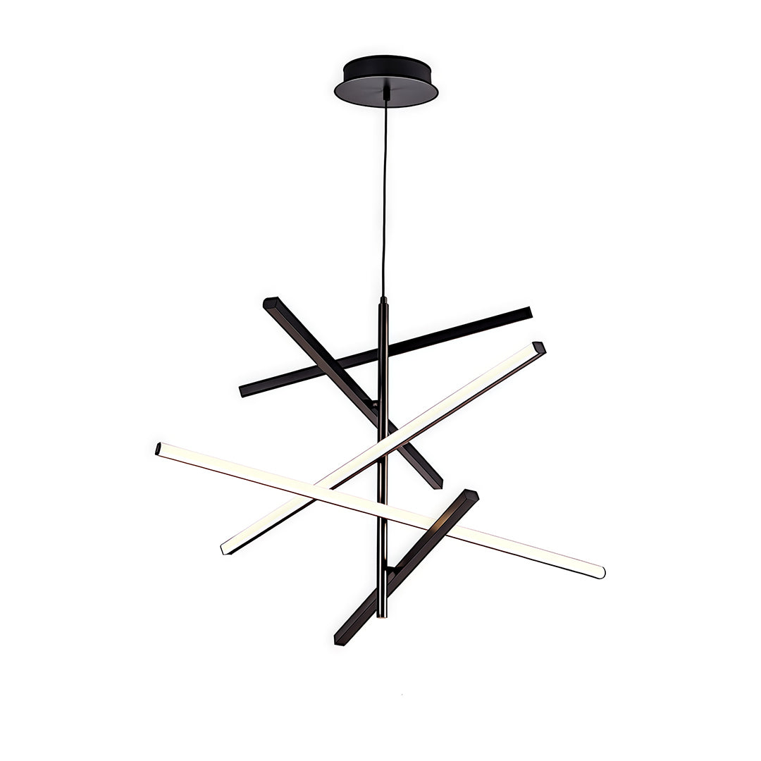 Adjustable Iron Linear Chandelier — Black or White, 3-Light or 5-Light, 25W/50W LED, Three-Color Dimming, Silicone Shade