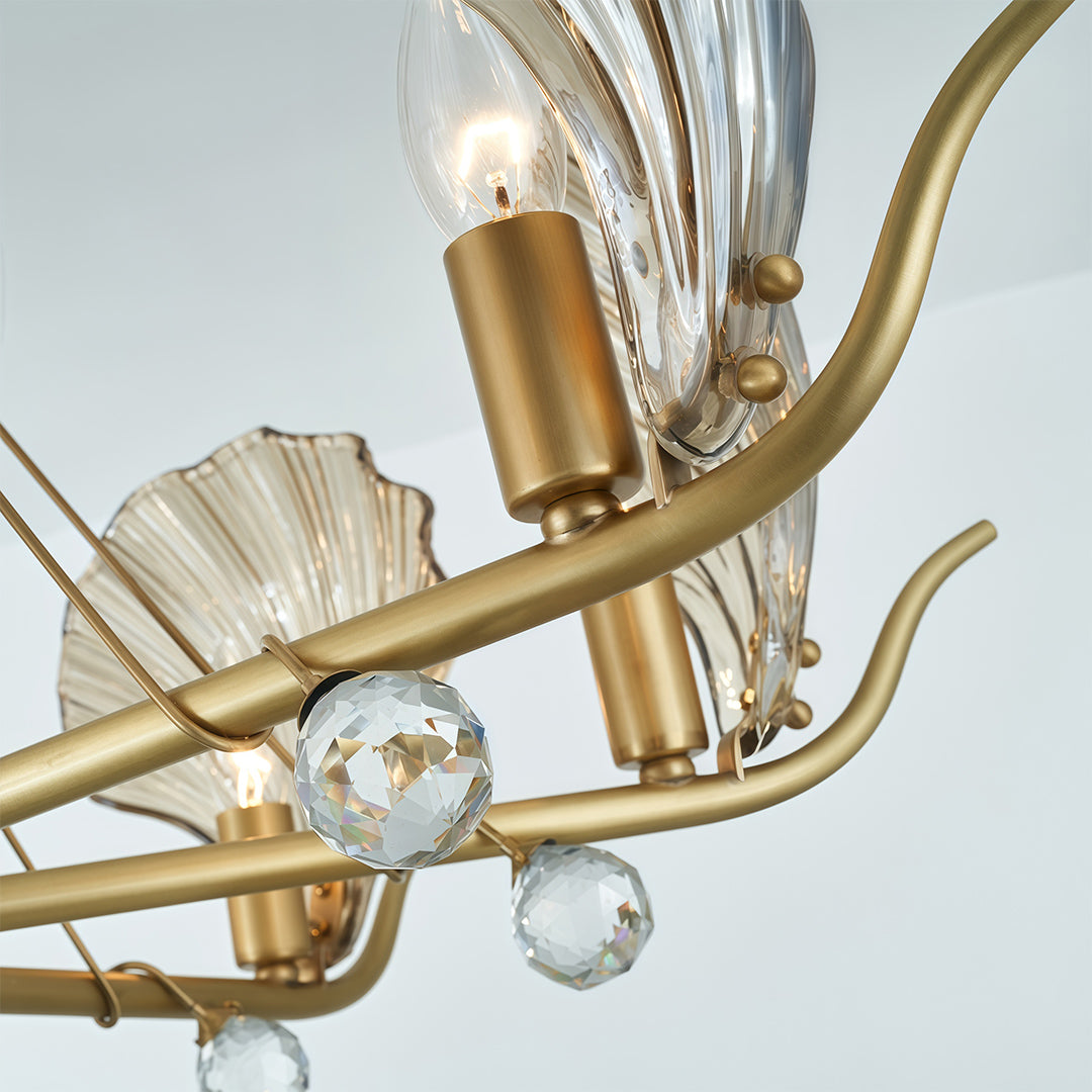 Seashell Glass Chandelier — Full Copper Frame, E14, 3-, 6-, or 8-Light