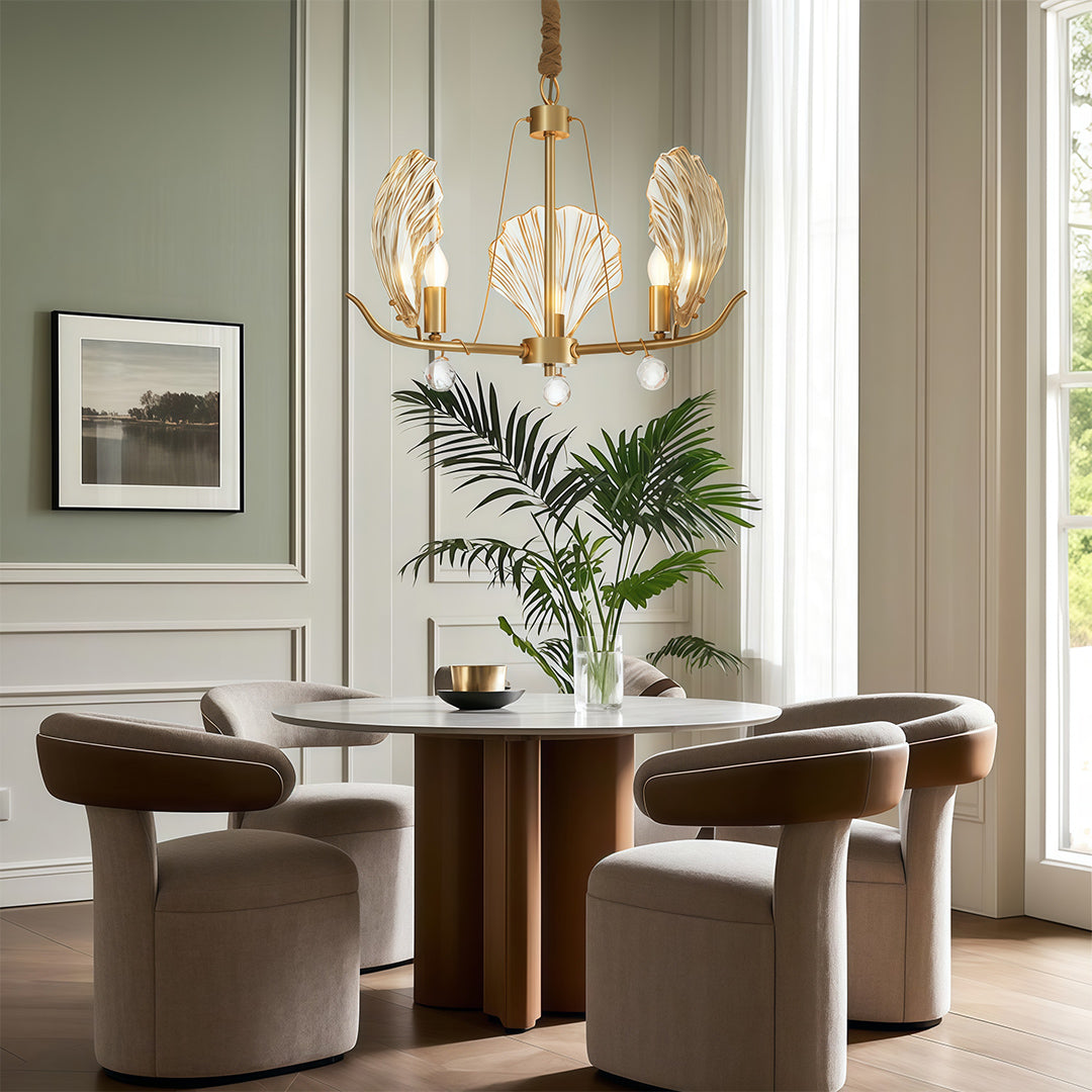 Seashell Glass Chandelier — Full Copper Frame, E14, 3-, 6-, or 8-Light