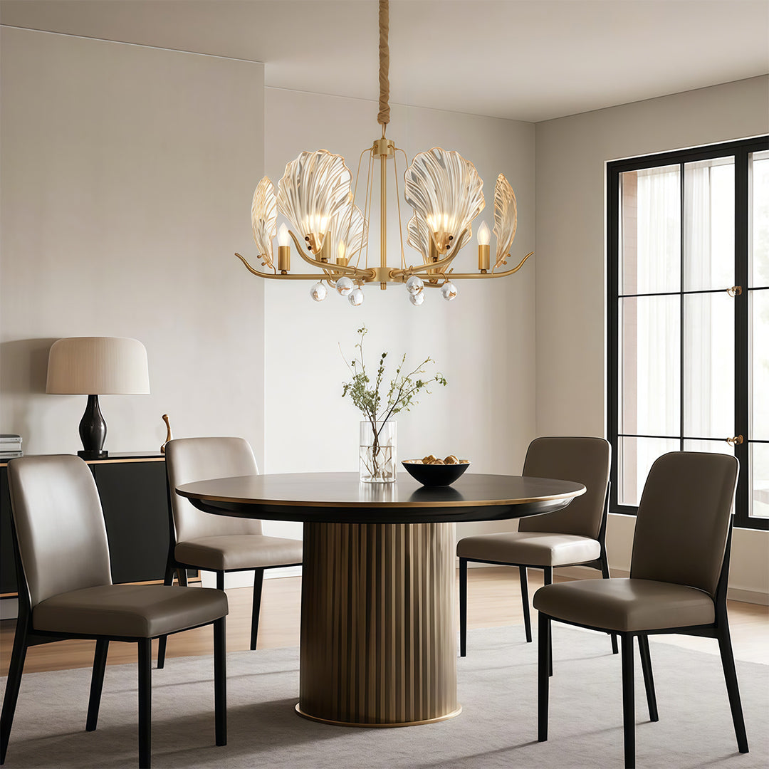 Seashell Glass Chandelier — Full Copper Frame, E14, 3-, 6-, or 8-Light