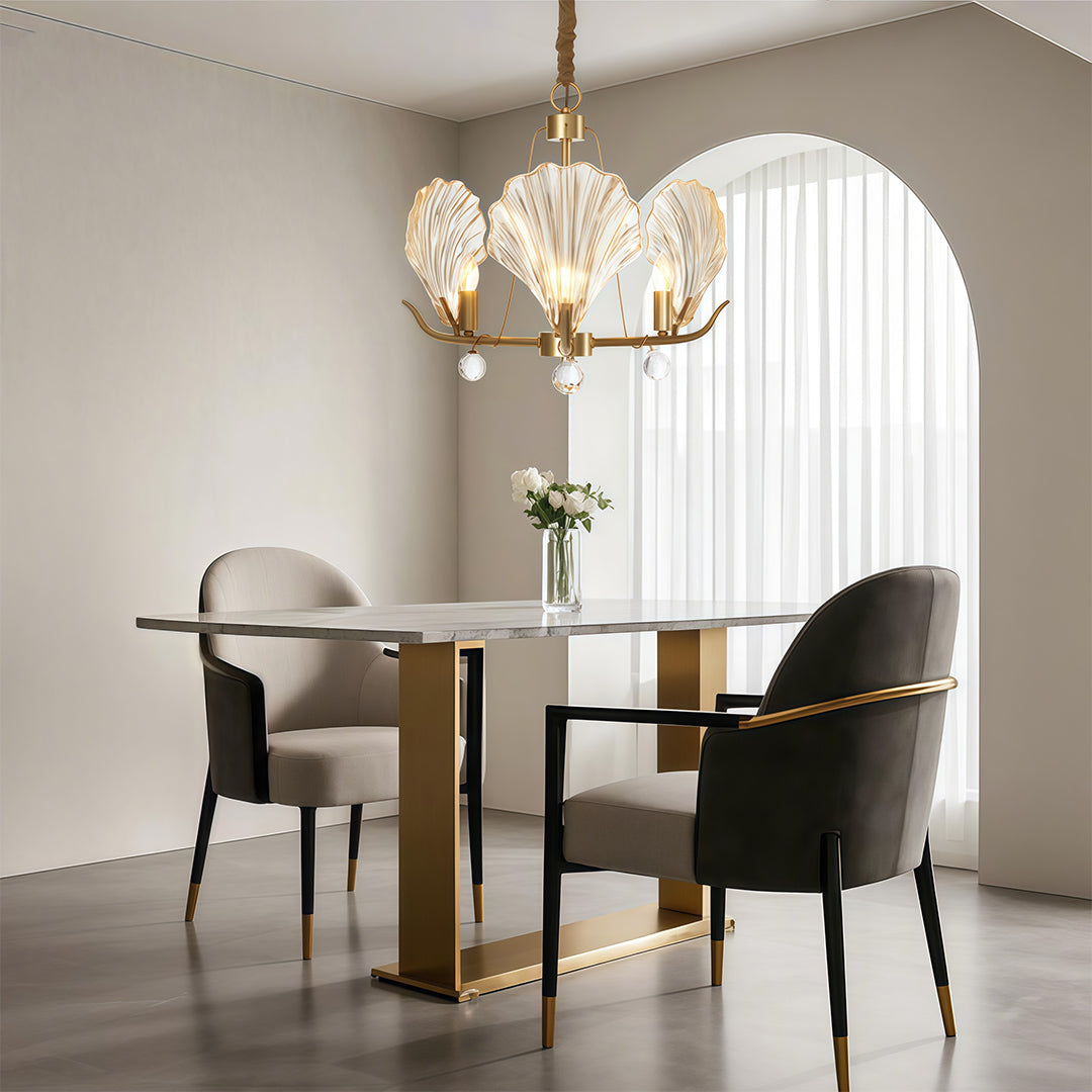 Seashell Glass Chandelier — Full Copper Frame, E14, 3-, 6-, or 8-Light