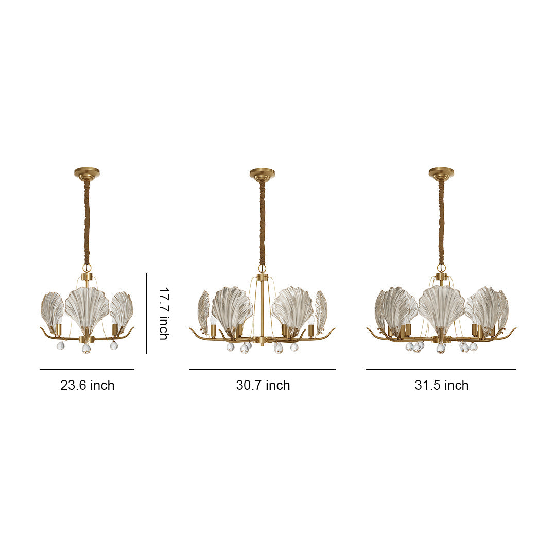 Seashell Glass Chandelier — Full Copper Frame, E14, 3-, 6-, or 8-Light