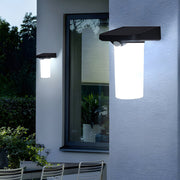 Cylindrical Solar Outdoor Wall Sconce — Black, LED Motion Sensor, IP54, 6000K–6500K