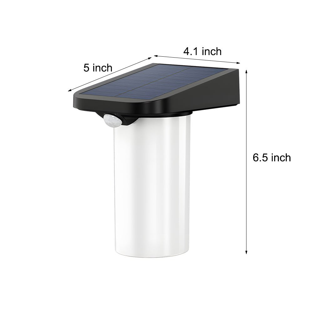 Cylindrical Solar Outdoor Wall Sconce — Black, LED Motion Sensor, IP54, 6000K–6500K