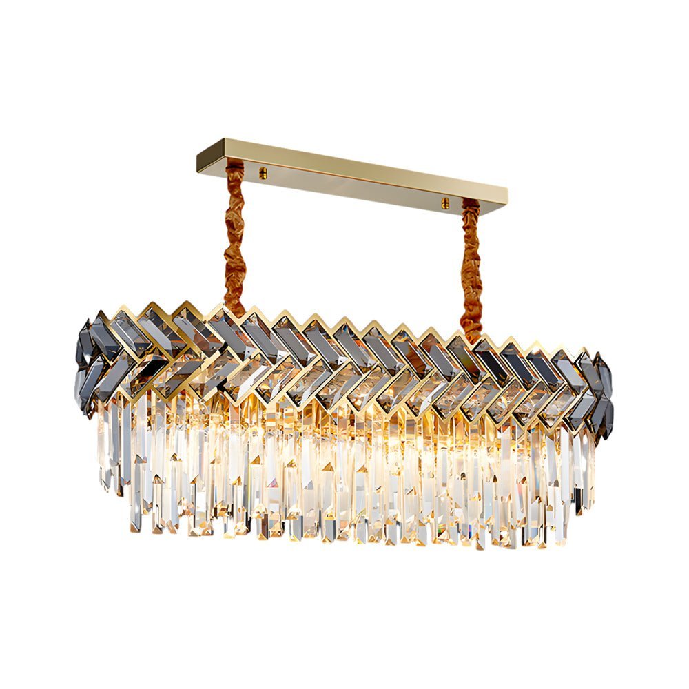 Geometric Crystal Chandelier — Stainless Steel, Gold & Smoke Gray, 3-Step Dimming, Round or Rectangle