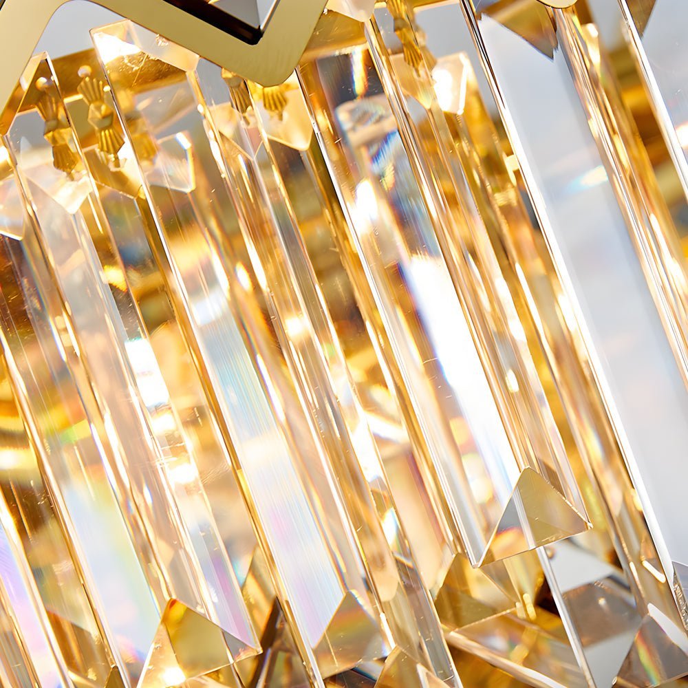 Geometric Crystal Chandelier — Stainless Steel, Gold & Smoke Gray, 3-Step Dimming, Round or Rectangle
