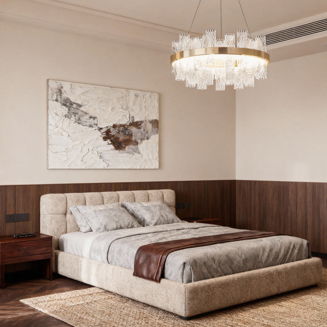 Crackled Glass Modern Chandelier — Champagne Gold, Three-Color Dimming, LED, 47.2" Cable
