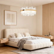 Crackled Glass Modern Chandelier — Champagne Gold, Three-Color Dimming, LED, 47.2" Cable