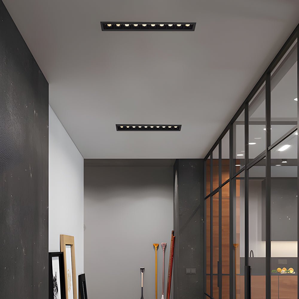 Linear Recessed Ceiling Downlight — Slim-Frame Matte Black or White, 1/2/5/10/15-Light, Anti-Glare LED