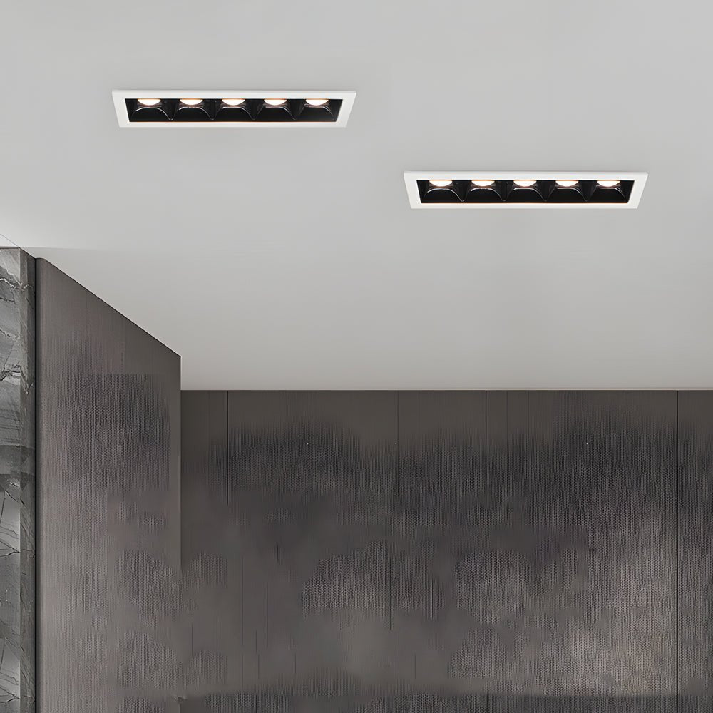 Linear Recessed Ceiling Downlight — Slim-Frame Matte Black or White, 1/2/5/10/15-Light, Anti-Glare LED