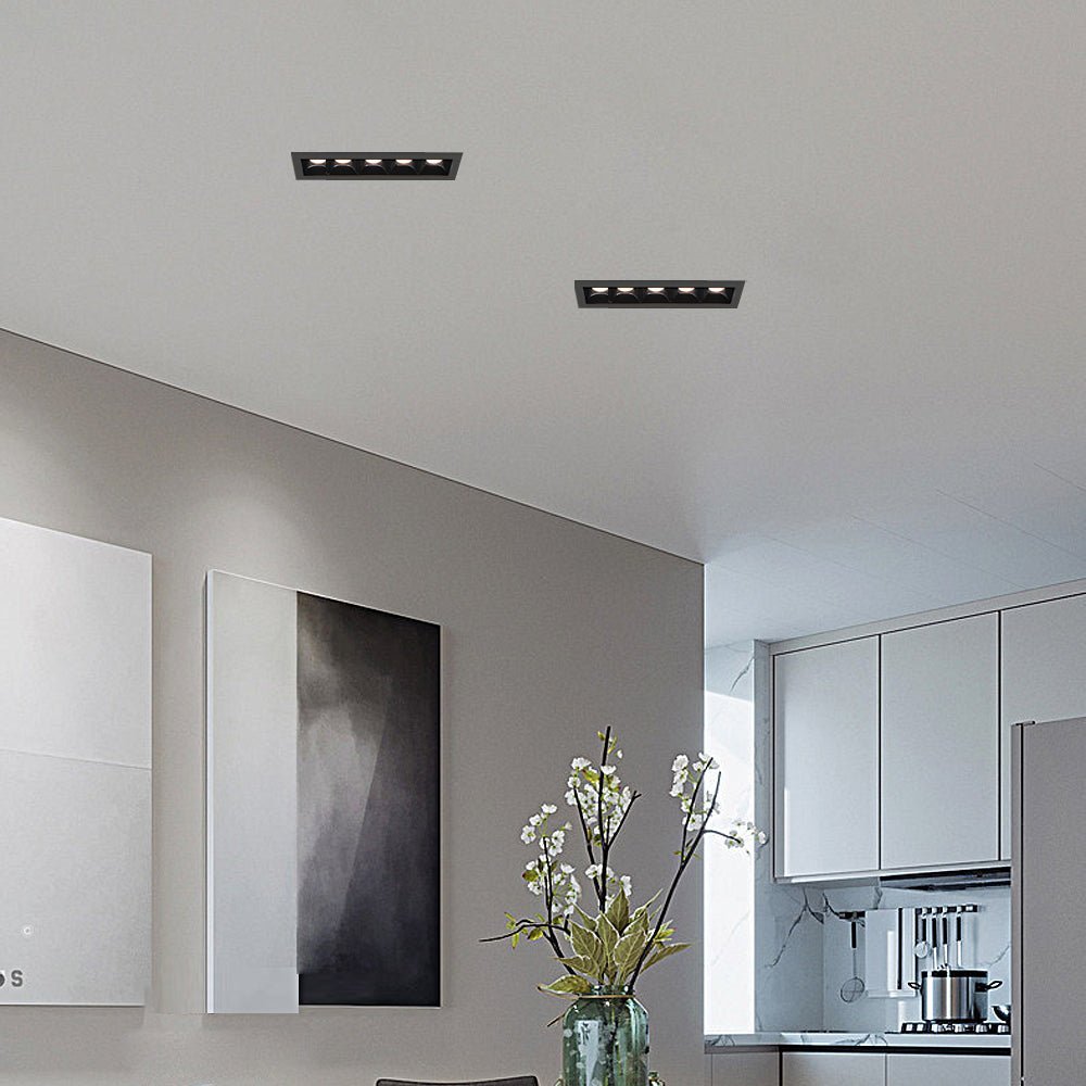Linear Recessed Ceiling Downlight — Slim-Frame Matte Black or White, 1/2/5/10/15-Light, Anti-Glare LED